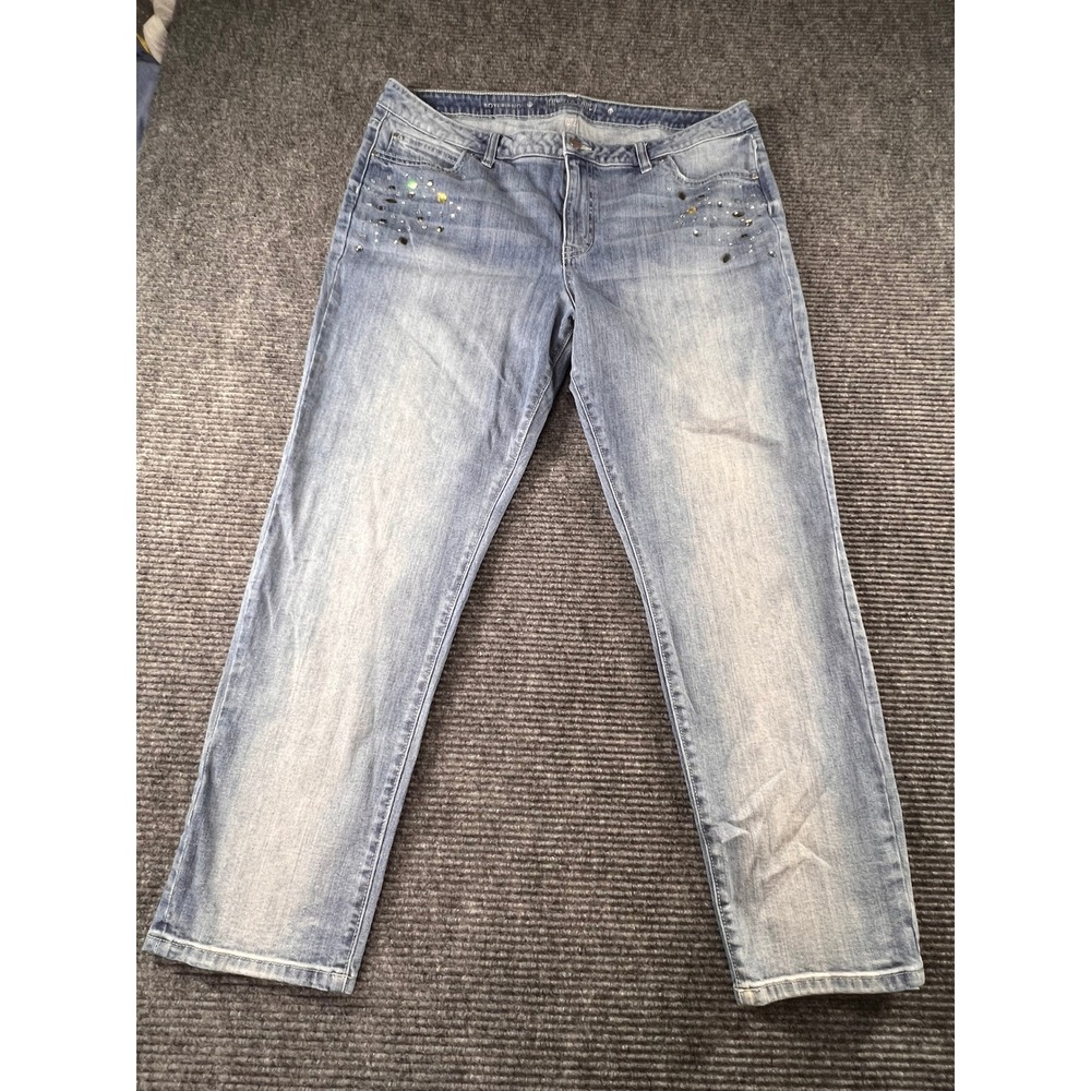 Jennifer Lopez Jeans Womens 18W Boyfriend Light Wash Embellished Studded Denim